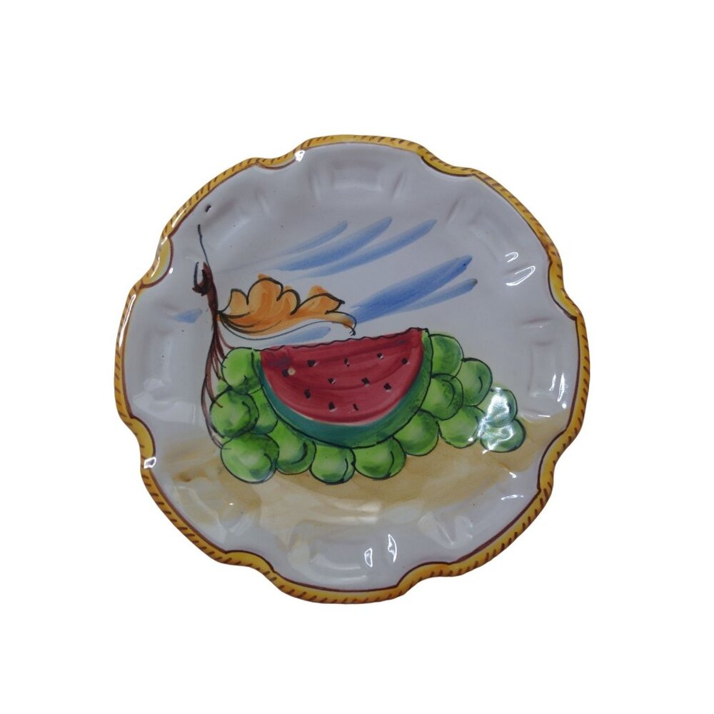 Vintage Hand Painted Italian Plate Watermelon Grapes Fruit Ceramic 8.5"